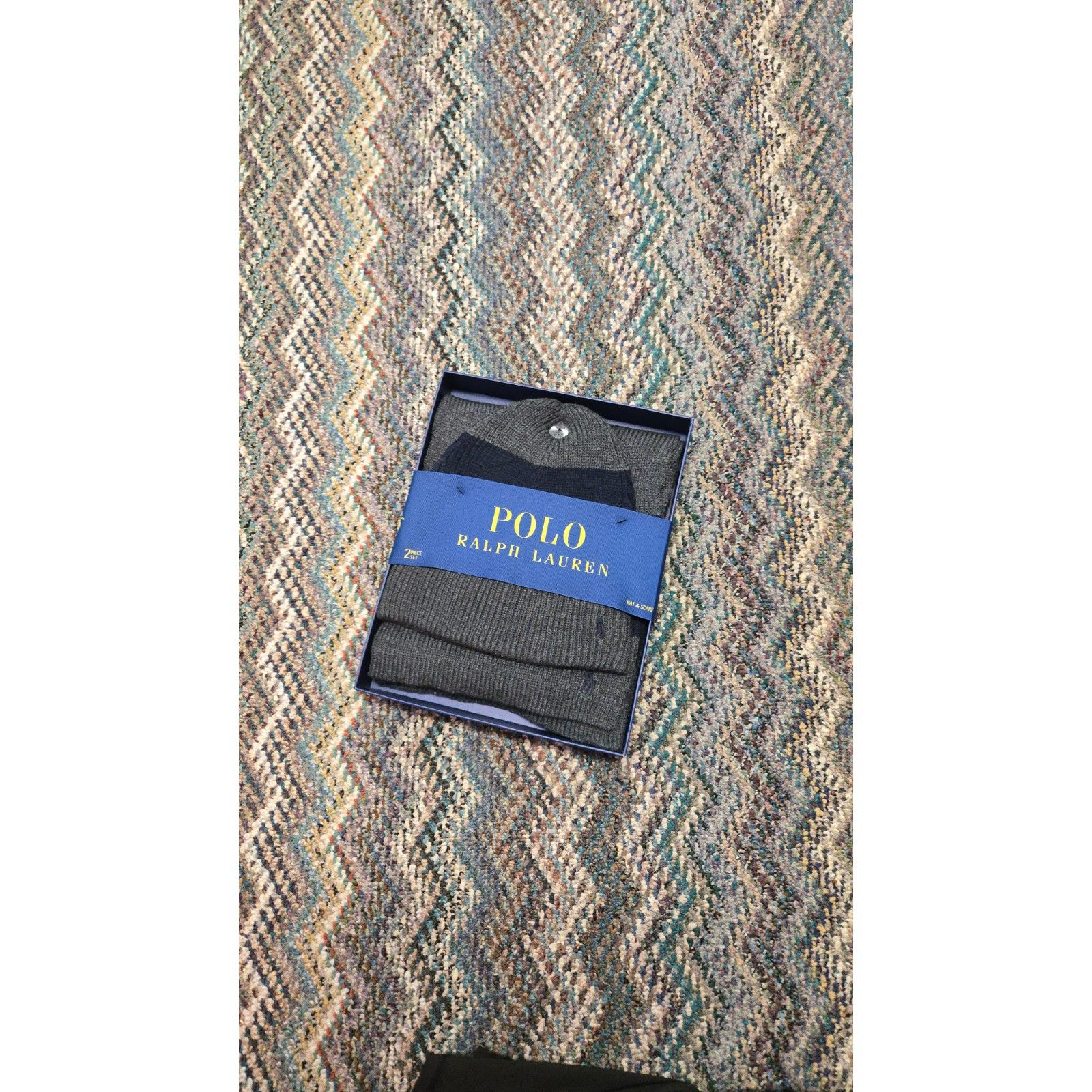 Polo Ralph Lauren Grey And Navy Beanie And Scarf Set